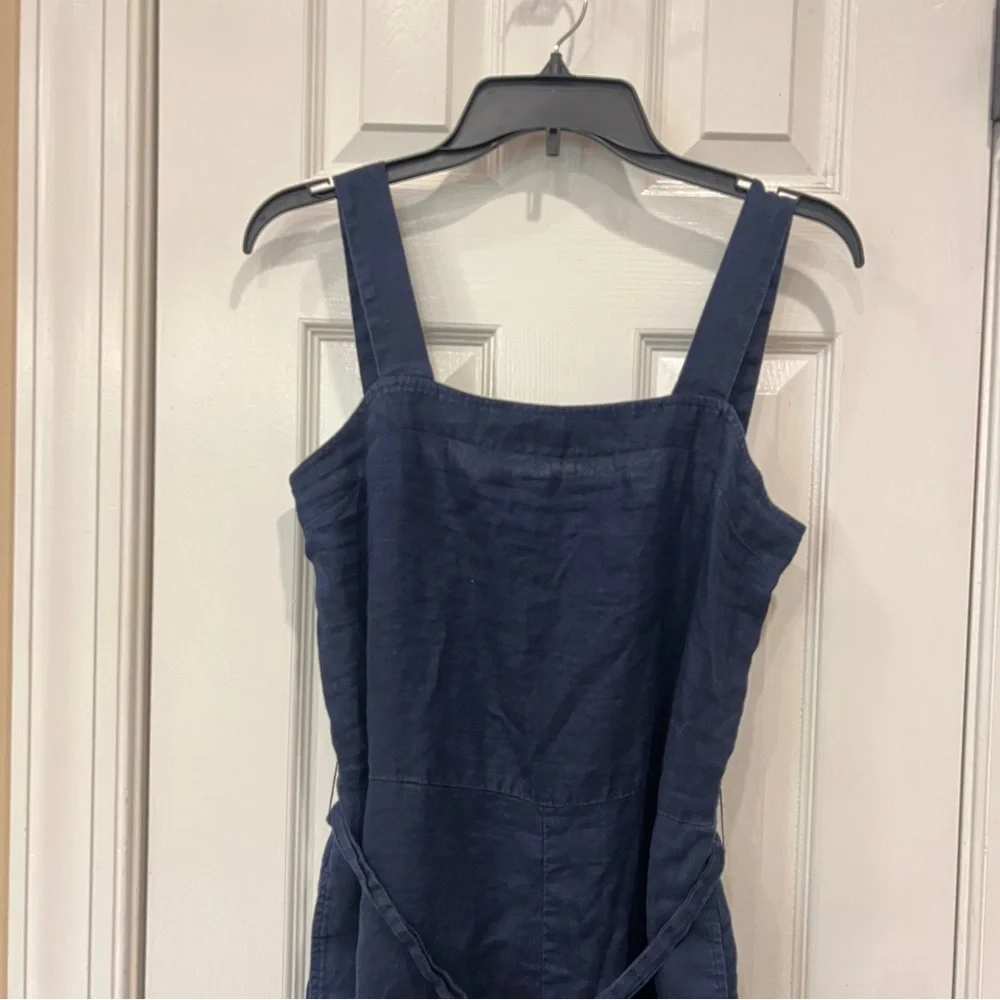 Like New Quince 100% European Linen Square Neck Jumpsuit Deep Navy Small
